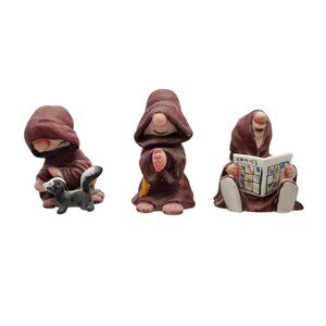3 Vintage George Good Ceramic Friar Monks Skunk Comics Praying Beth Barton